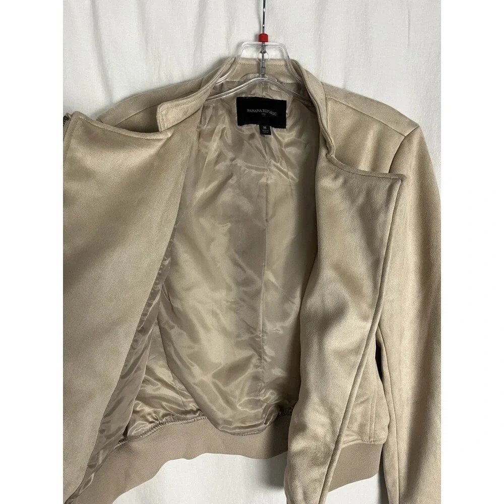 Banana Republic Size‎ M Faux Suede Moto Bomber Jacket Tan Asymmetrical Zipper